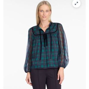 Draper James Plaid Sheer Blouse - Green and Black